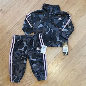 NWT Adidas Black & Pink Camo Infant Tracksuit Set size 6 months